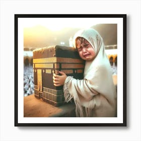 Little Girl Crying In Front Of Kaaba Art Print