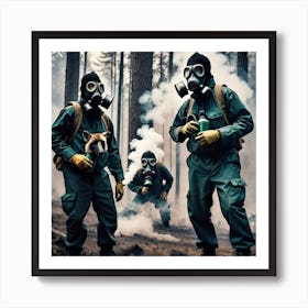 Group Of Firefighters In Gas Masks Art Print