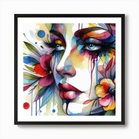 Watercolor Of A Woman With Flowers 9 Art Print