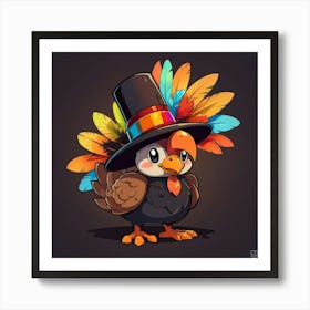 Leonardo Anime Xl A Cartoon Turkey Is Adorned With A Black Pil 3 Art Print