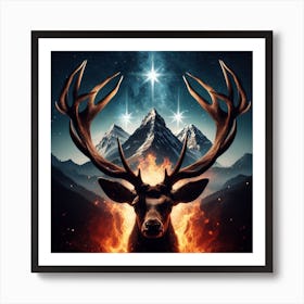 Deer In Flames Art Print