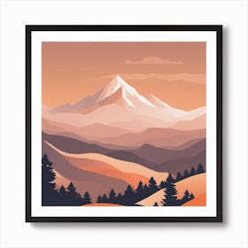 Misty mountains background in orange tone 114 Art Print