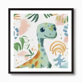 Cute Muted Pastels Compsognathus Dinosaur  2 Art Print