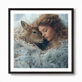 Girl And A Deer Art Print