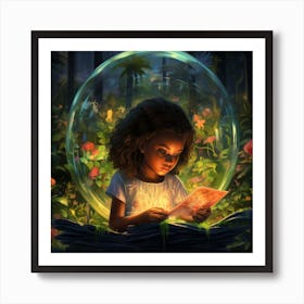 Little Girl Reading A Book 1 Art Print