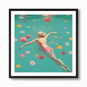 Swimming In Water And Flowers Art Print