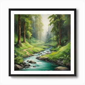 Stream In The Forest 2 Art Print