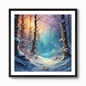 Colourful Snowy Forest Art Print