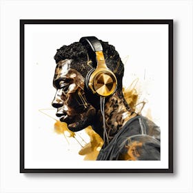 Gold Headphones Art Print