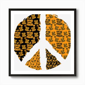 Black & Orange Trick Or Treat Halloween Witches Peace Symbol Art Print