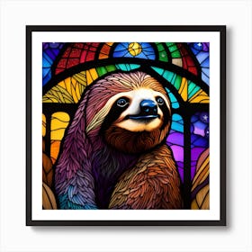 Sloth stained glass rainbow colors 1 Art Print