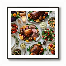 Deliouse food lying on table Art Print