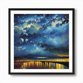 Night Sky Over The Bridge Art Print