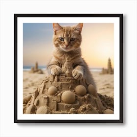 Sand Castle Cat Affiche