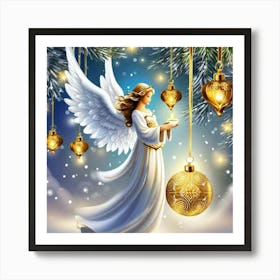 Angel With Christmas Ornaments Art Print