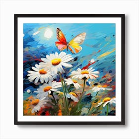 Daisies And Butterflies 1 Art Print