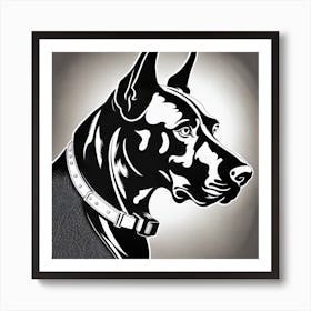 Doberman, Black and white illustration, Dog drawing, Dog art, Animal illustration, Pet portrait, Realistic dog art, dog with collar  Art Print