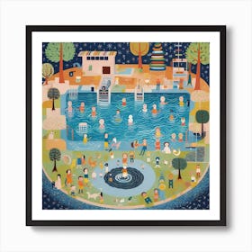 Swimming Pool Naive Art Art Print