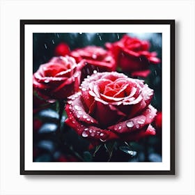 Raindrops on Red Floribunda Roses Art Print