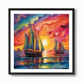 Sailboats At Sunset 22 Art Print