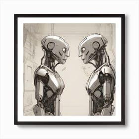 Two Robots Looking At Each Other Poster