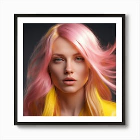 Portrait Of A Woman With Pink Hair Art Print