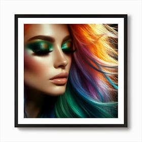 Beautiful Young Woman With Colorful Hair Art Print