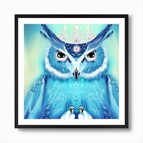 Blue Owl With Tiara Art Print