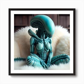 Alien Relaxing In Furry Sofa Art Print