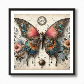 Steampunk Butterfly with Clock Art Print