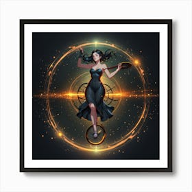 Girl And Timeportal Art Print