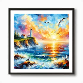 Sunset At The Lighthouse 1 Art Print