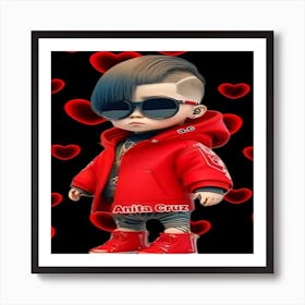 Boy In Red Jacket And Sunglasses Art Print