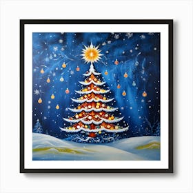 Magical Christmas Tree Painting A Festive Winter Night Art Print