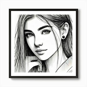 Portrait Of A Girl line art Art Print