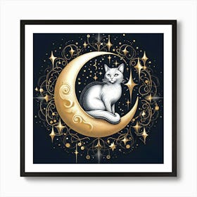 Cat On A Crescent Art Print