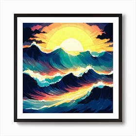 Sunset Over The Ocean 2 Art Print