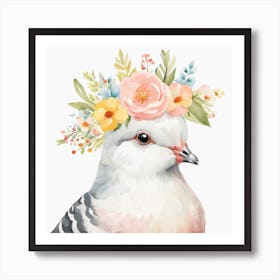 Floral Baby Pigeon Nursery Illustration (50) Art Print
