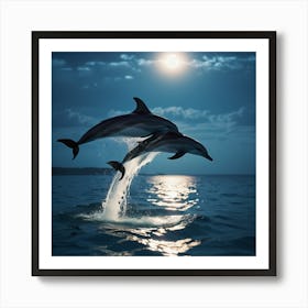 Dolphins Leaping At Night Art Print