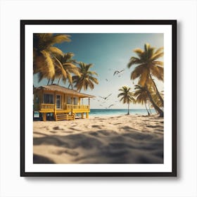 Yellow House On The Beach; tropical Art Print