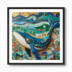 Whales in the Style of Collage 5 Art Print