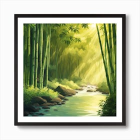 A Stream In A Bamboo Forest At Sun Rise Square Composition 232 Art Print