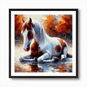 Horse In Water Art Print