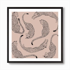 Pink Leopard Love Squ Square Art Print