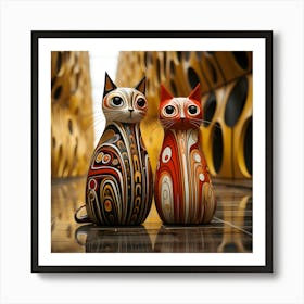 Neon Nightmares Surreal Cats Art Print