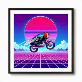 An Image Of A Fly Riding A Motorbike In A Vaporwave, With A Wide Angle View 7 Poster