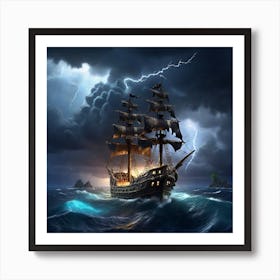 Leonardo Diffusion Xl A Pirate Ship Sailing During A Lightning 1 Art Print