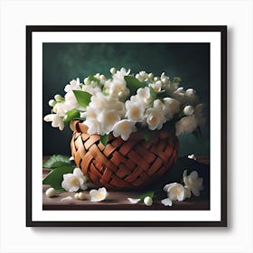 White Flowers In A Basket Art Print