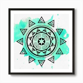 Mandala with Green Watercolor Background Art Print