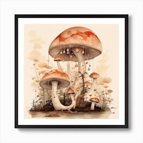 Mushrooms In The Forest Art Print